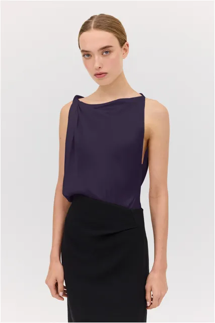 NAVY SATIN CREPE ROMA TOP sold by Bianca Spender