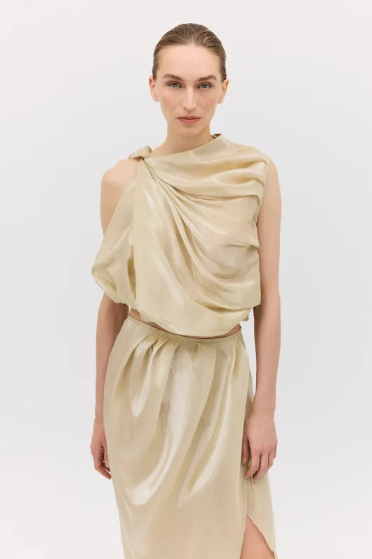 CHAMPAGNE LIQUID ORGANZA TUMBLE TOP sold by Bianca Spender