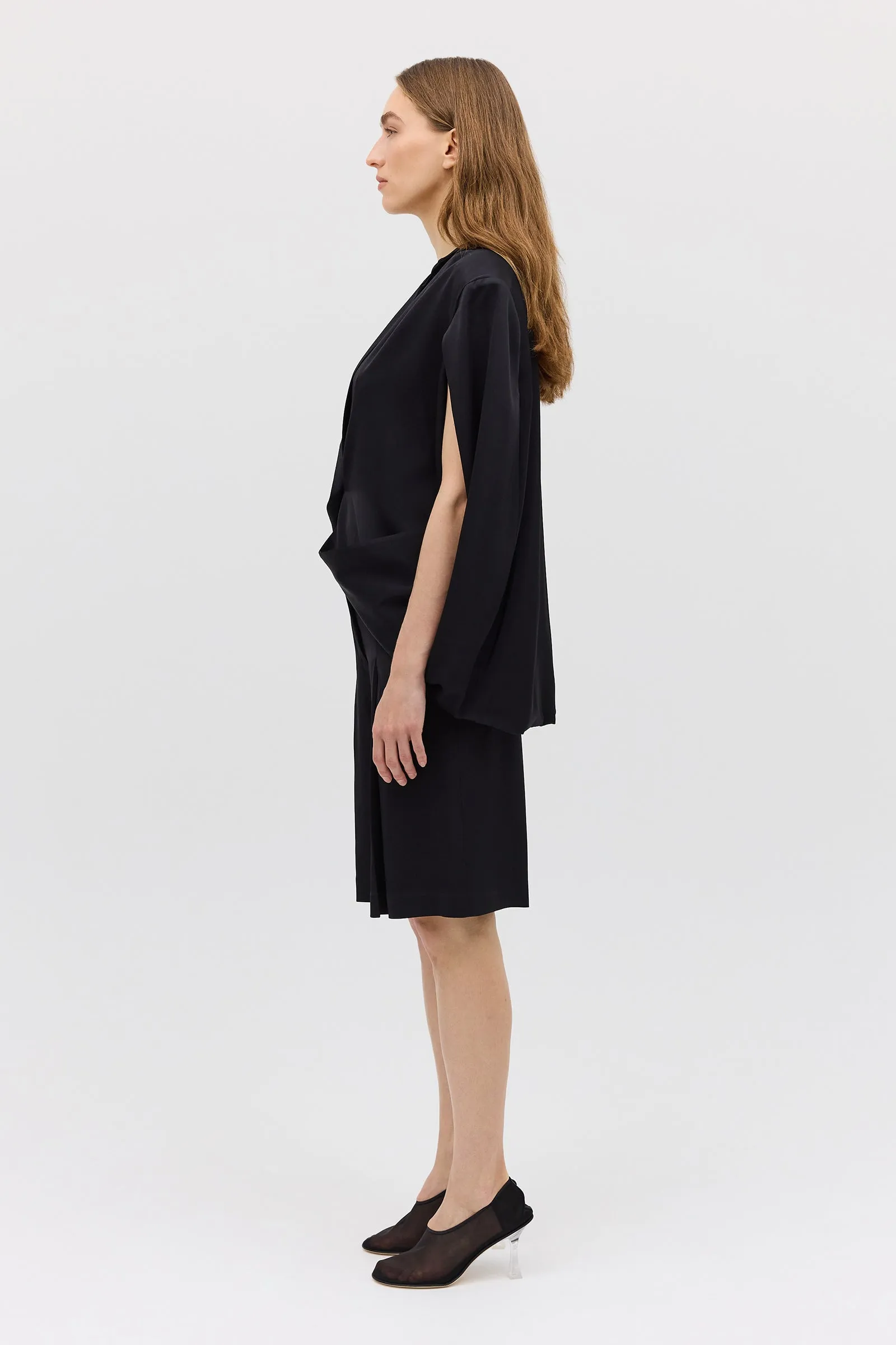 BLACK SATIN SUITING CURRENT CAPE JACKET sold by Bianca Spender product image thumbnail 5