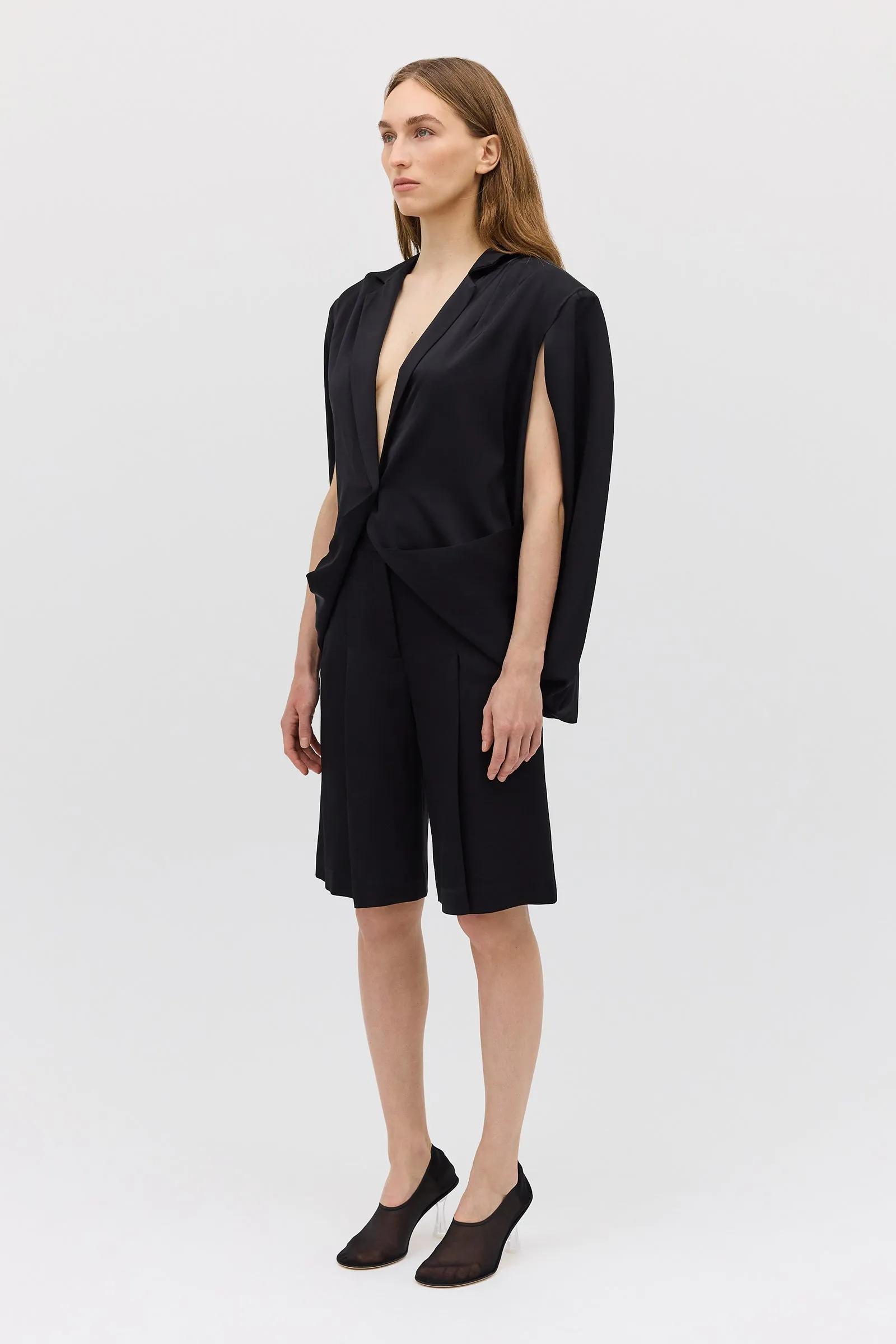 BLACK SATIN SUITING CURRENT CAPE JACKET sold by Bianca Spender product image thumbnail 4