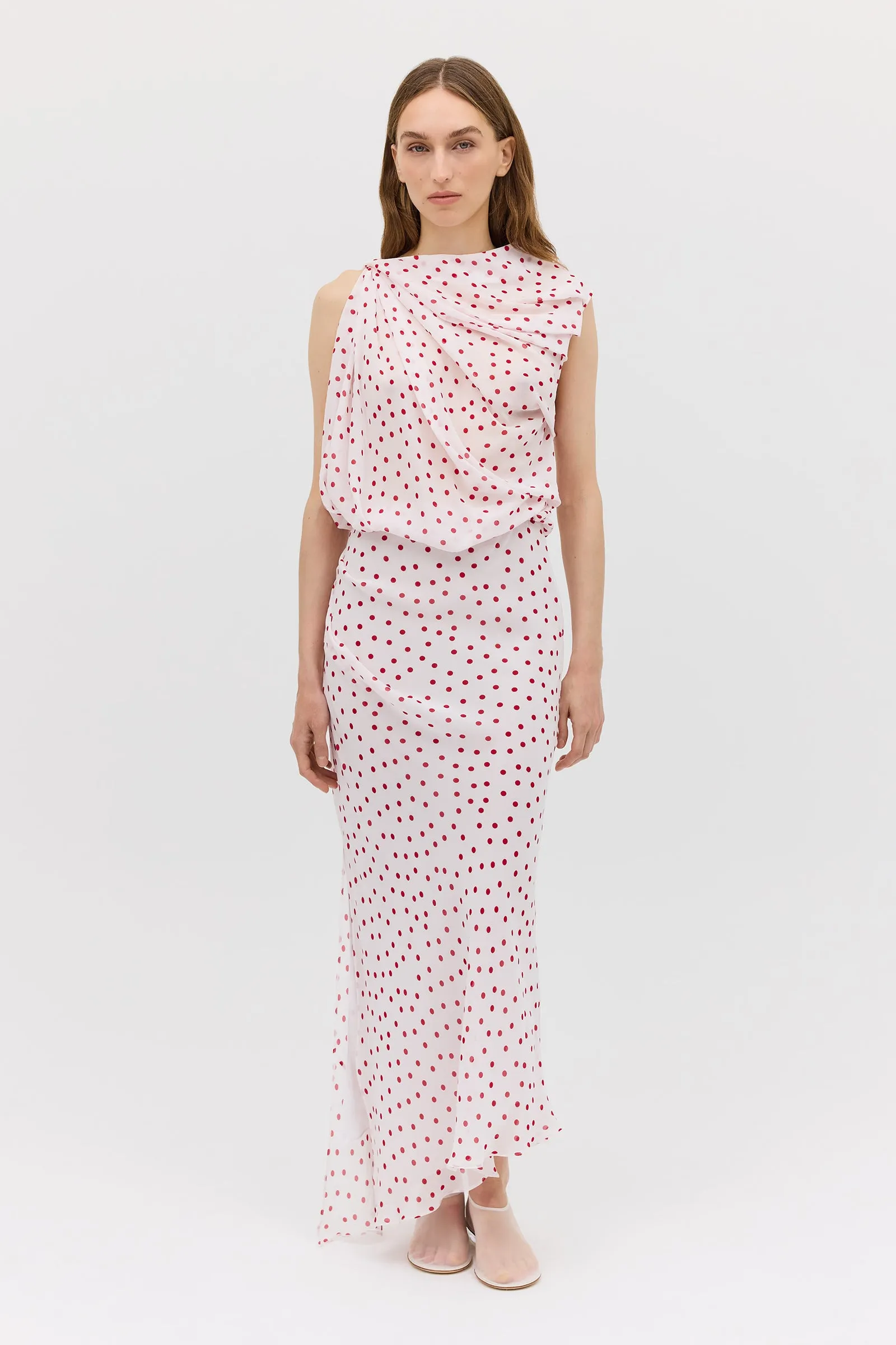 RED POLKA DOT CHIFFON TUMBLE DRESS sold by Bianca Spender product image thumbnail 2