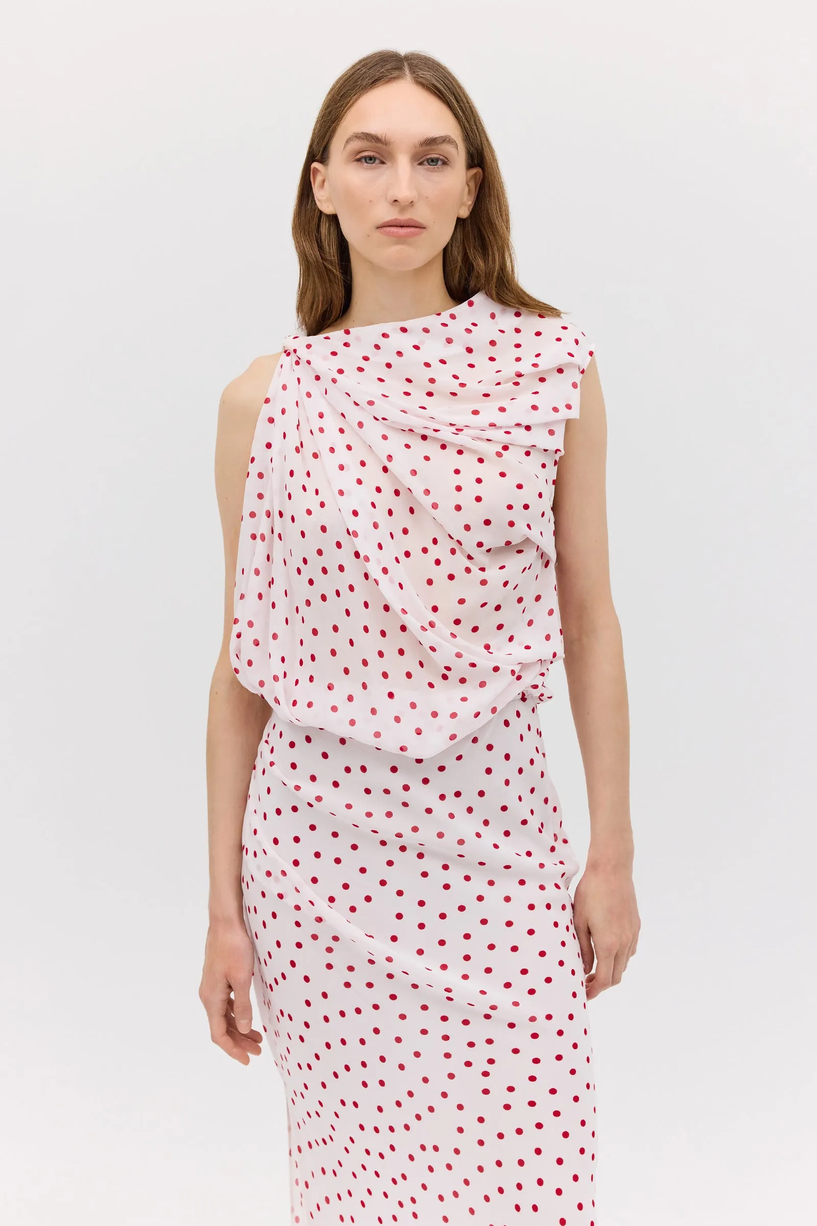 RED POLKA DOT CHIFFON TUMBLE DRESS sold by Bianca Spender product image thumbnail 3