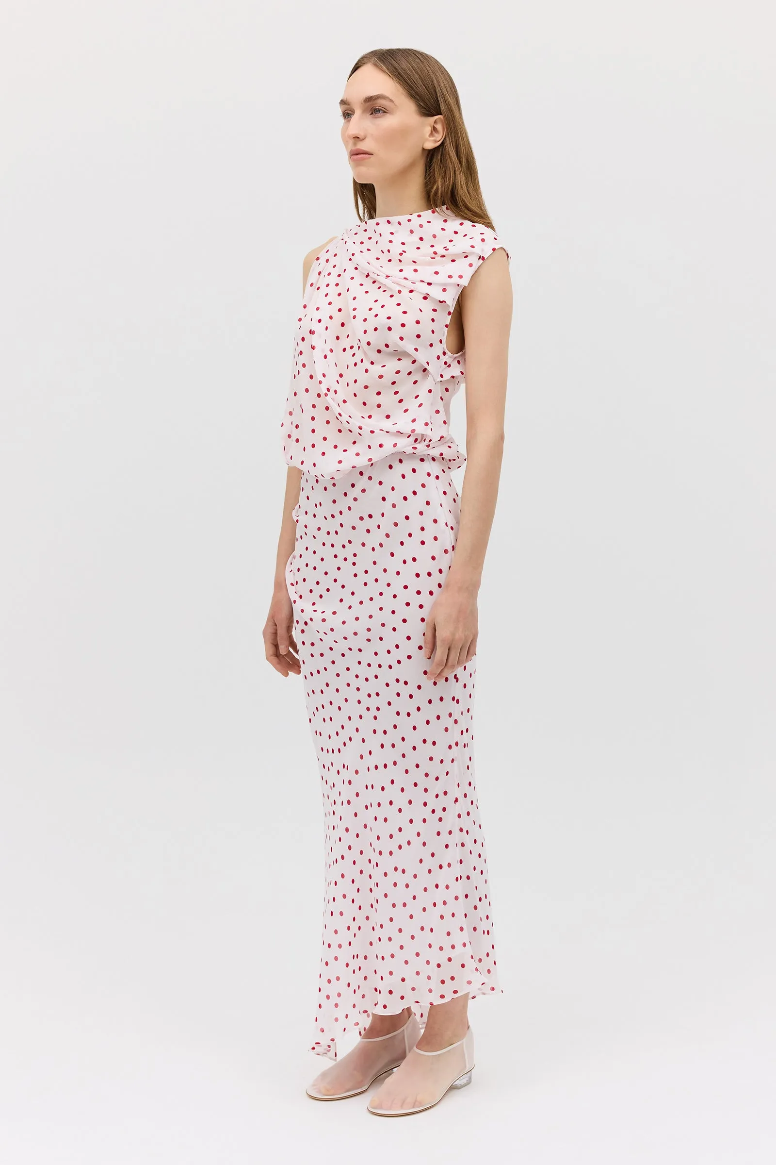 RED POLKA DOT CHIFFON TUMBLE DRESS sold by Bianca Spender product image thumbnail 4