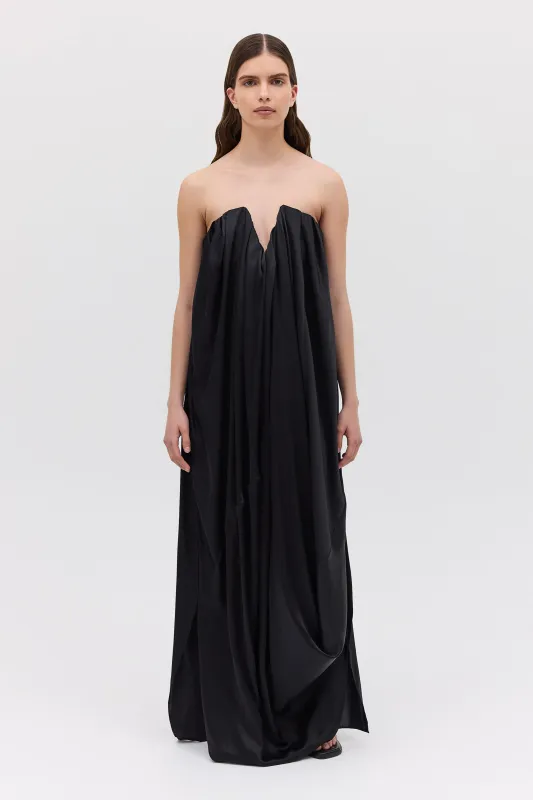 BLACK SILK SATIN PLUNGE GOWN sold by Bianca Spender