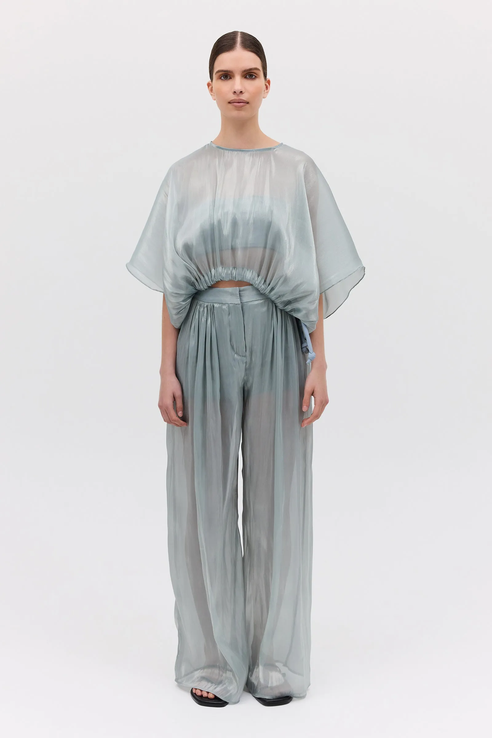 BLUE LIQUID ORGANZA PROCESSION PANT sold by Bianca Spender