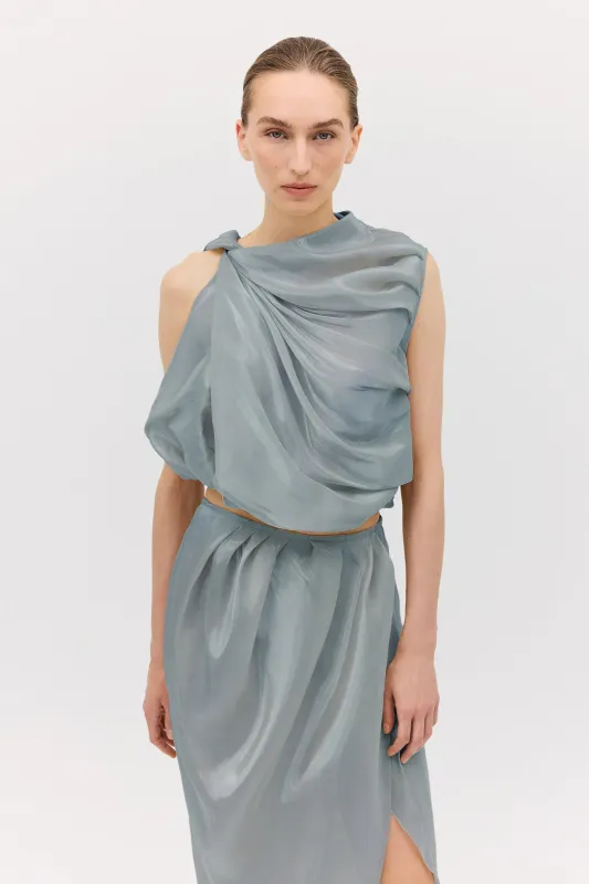 BLUE LIQUID ORGANZA TUMBLE TOP sold by Bianca Spender