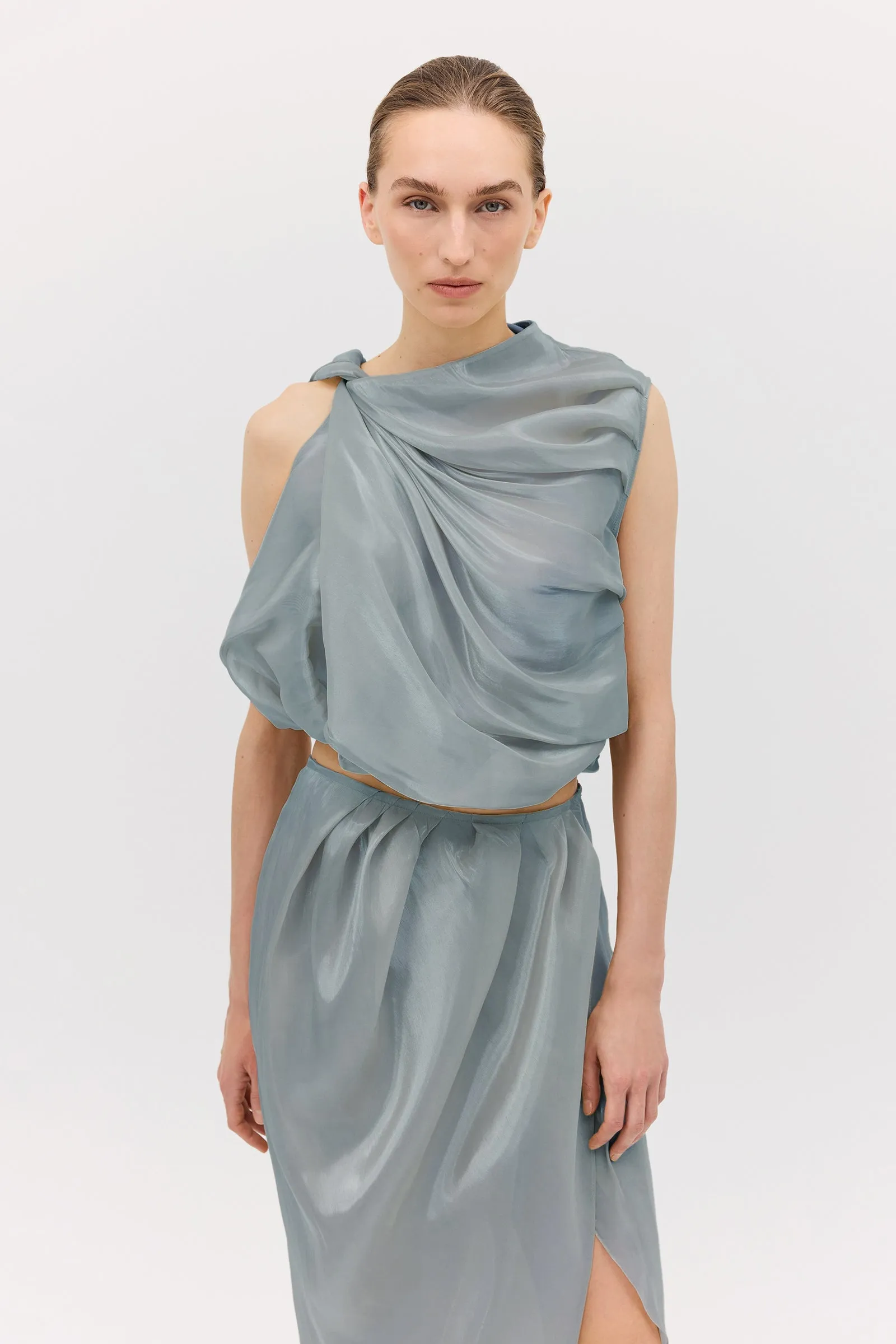 BLUE LIQUID ORGANZA TUMBLE TOP sold by Bianca Spender