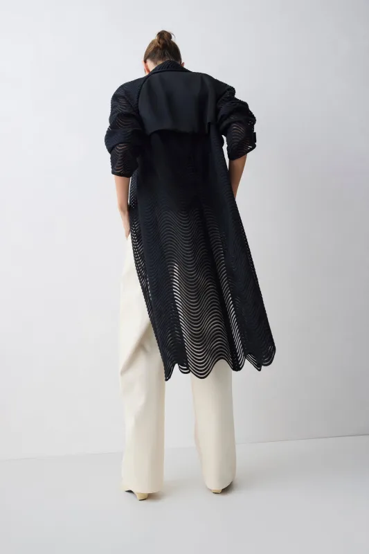 BLACK SCALLOPED LACE HENRI TRENCH made by Bianca Spender