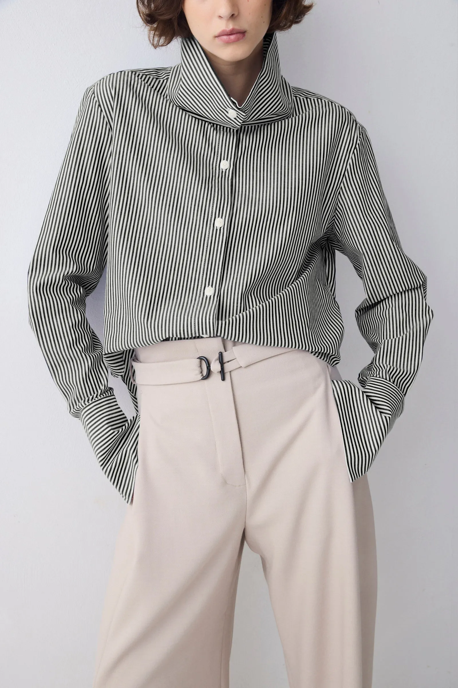 BLACK STRIPE COTTON RISE SHIRT sold by Bianca Spender
