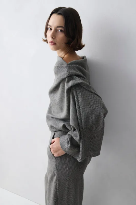 GREY HERRINGBONE WOOL SIGNAL TOP made by Bianca Spender