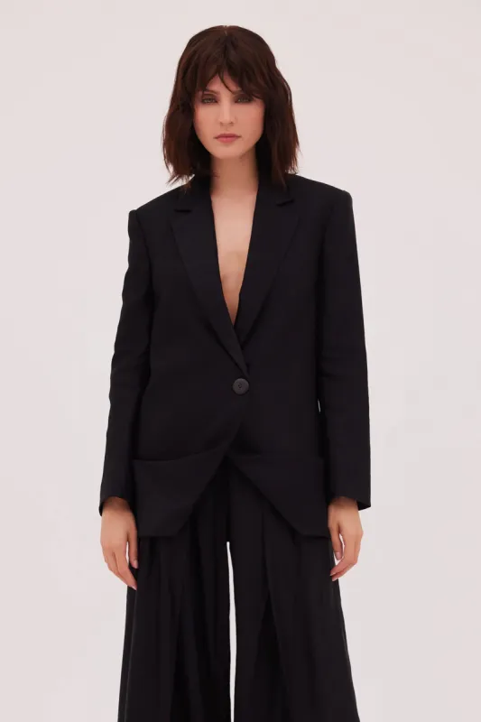 BLACK LINEN TWILL EVOKE JACKET sold by Bianca Spender