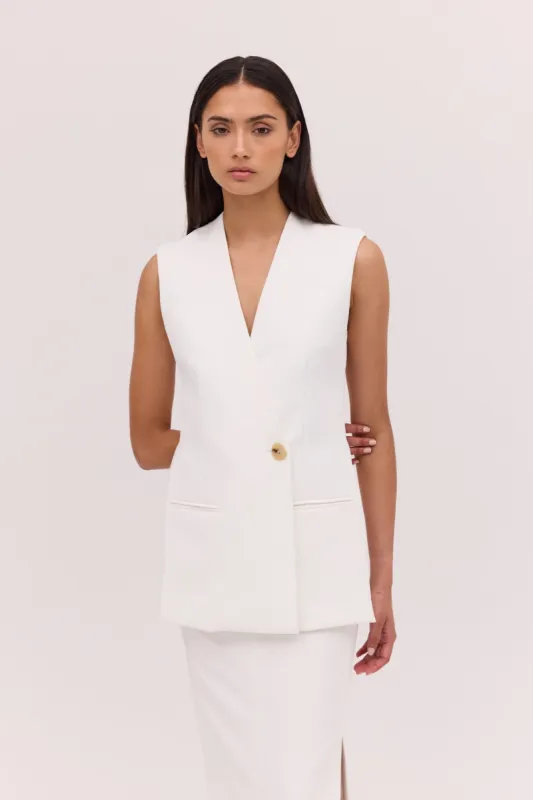 WHITE TEXTURED SUITING ELLIPSIS VEST sold by Bianca Spender