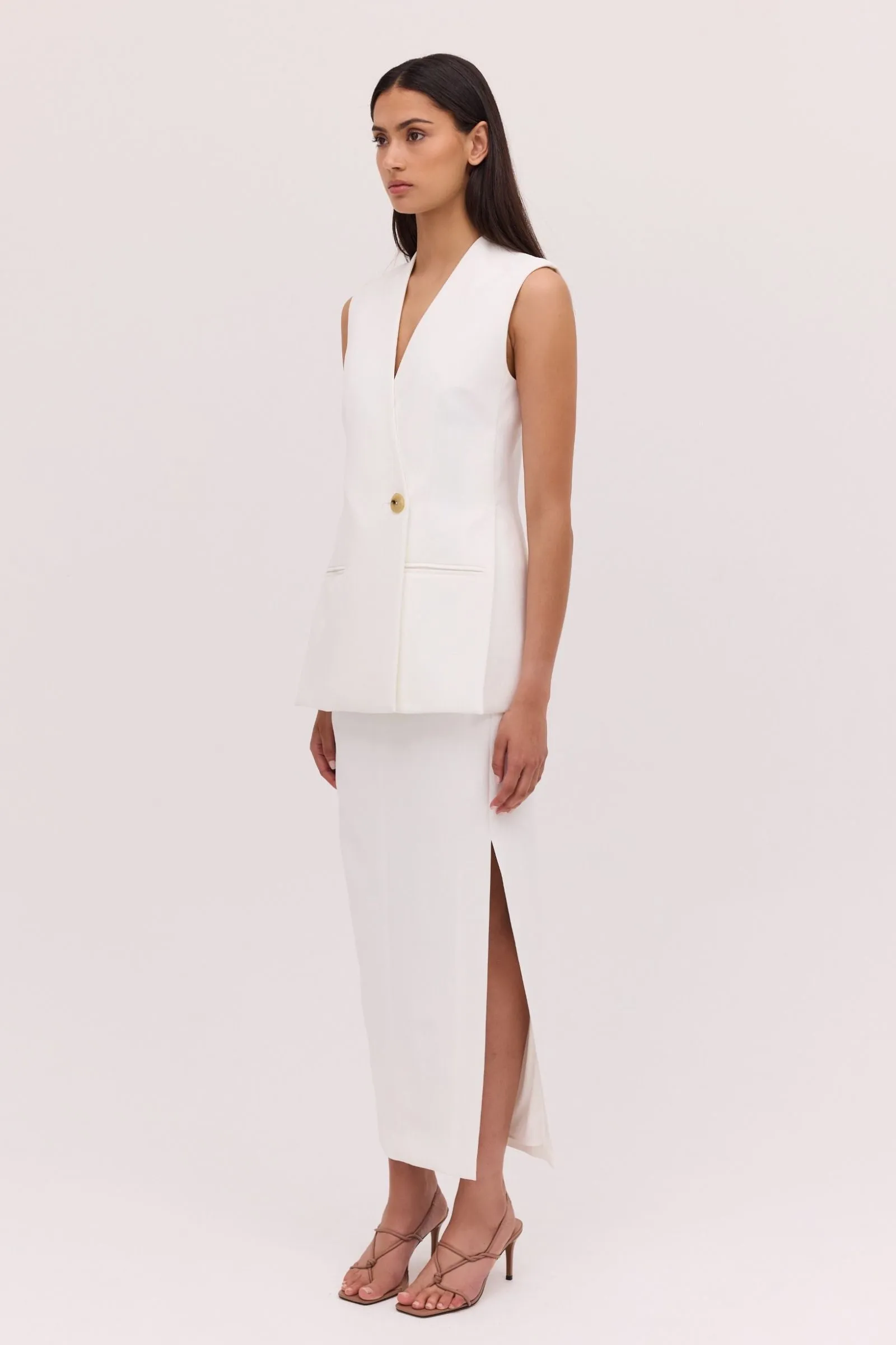 WHITE TEXTURED SUITING ELLIPSIS VEST sold by Bianca Spender product image thumbnail 5