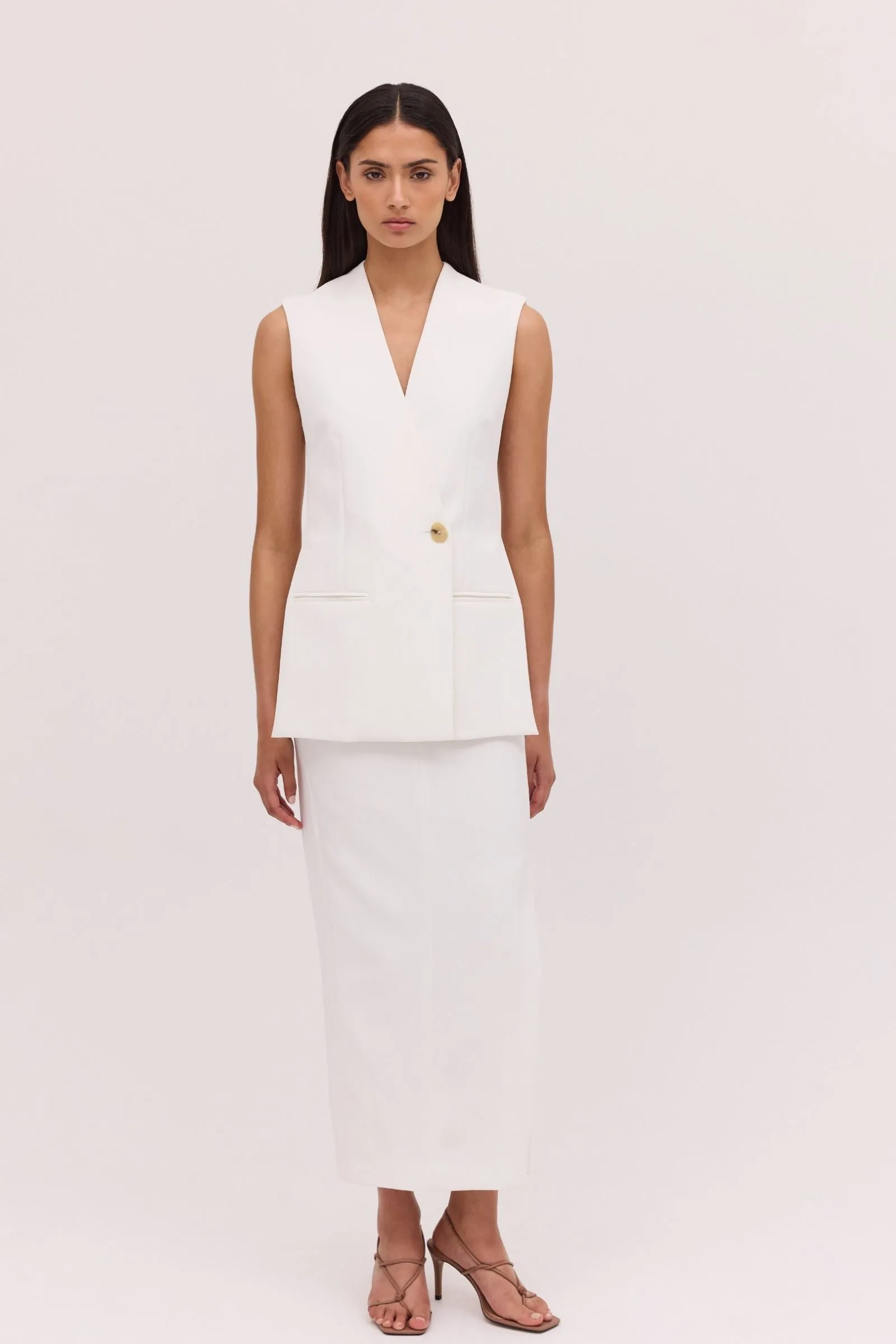 WHITE TEXTURED SUITING ELLIPSIS VEST sold by Bianca Spender product image thumbnail 2