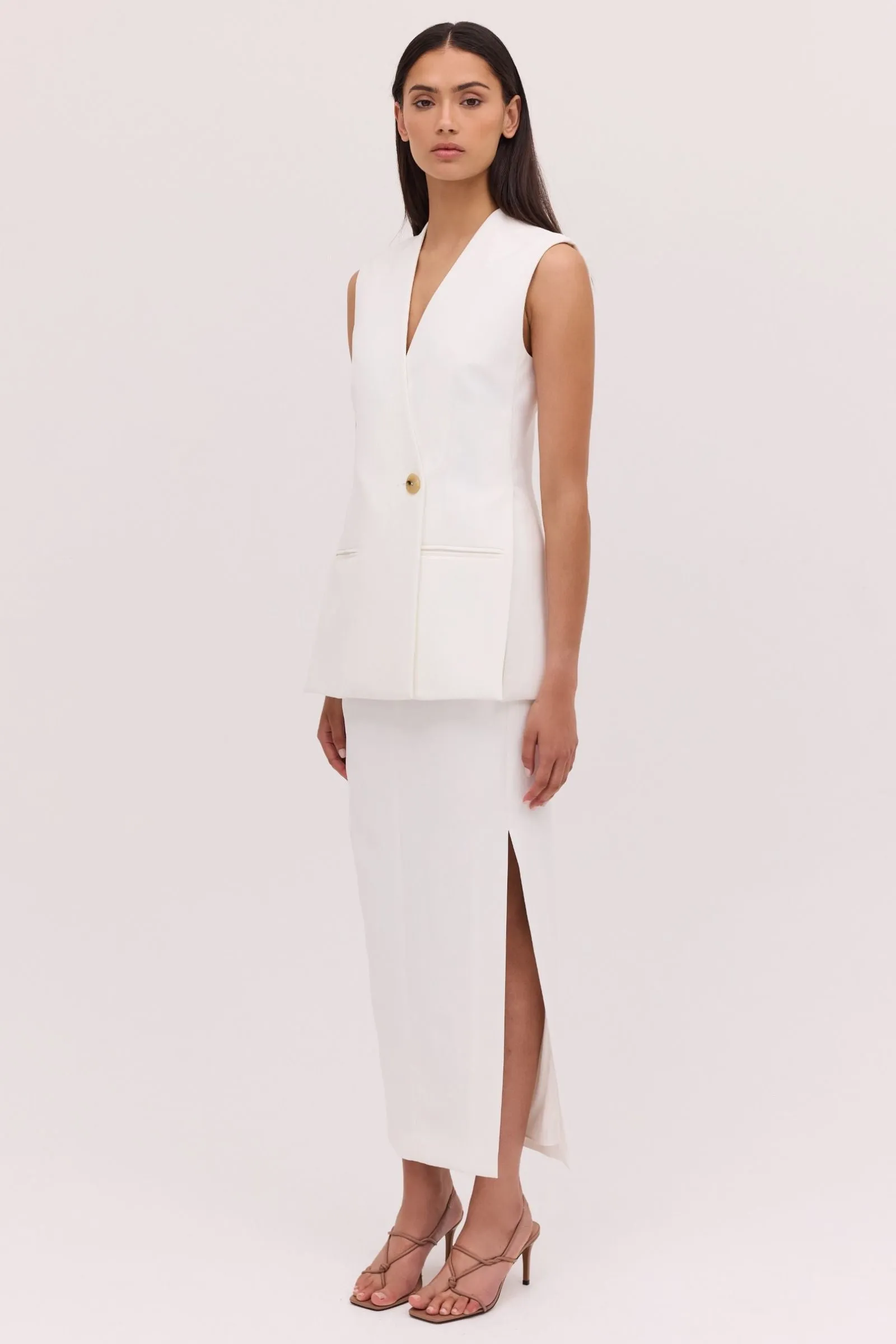 WHITE TEXTURED SUITING ELLIPSIS VEST sold by Bianca Spender product image thumbnail 4