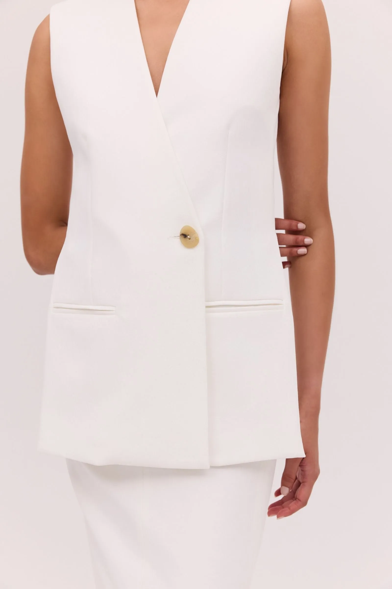 WHITE TEXTURED SUITING ELLIPSIS VEST sold by Bianca Spender product image thumbnail 3
