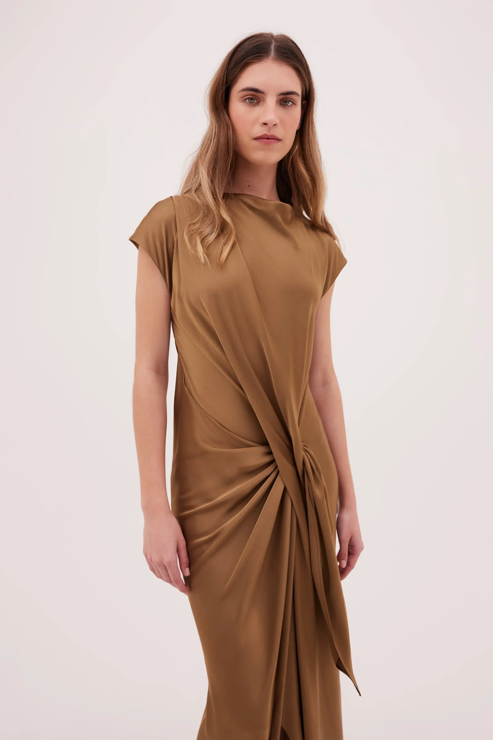 GOLD SATIN CREPE EVA DRESS sold by Bianca Spender product image thumbnail 5