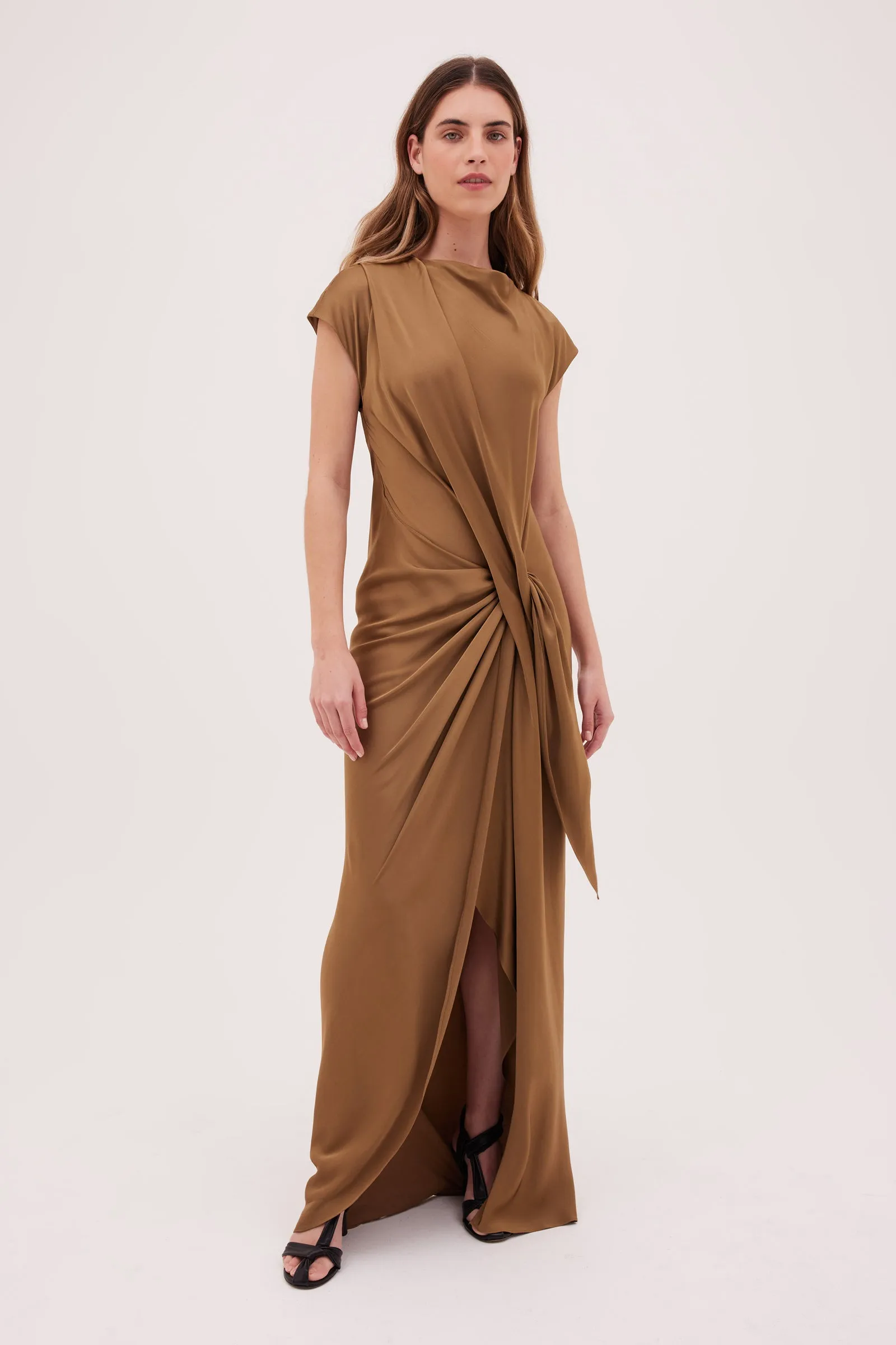 GOLD SATIN CREPE EVA DRESS sold by Bianca Spender