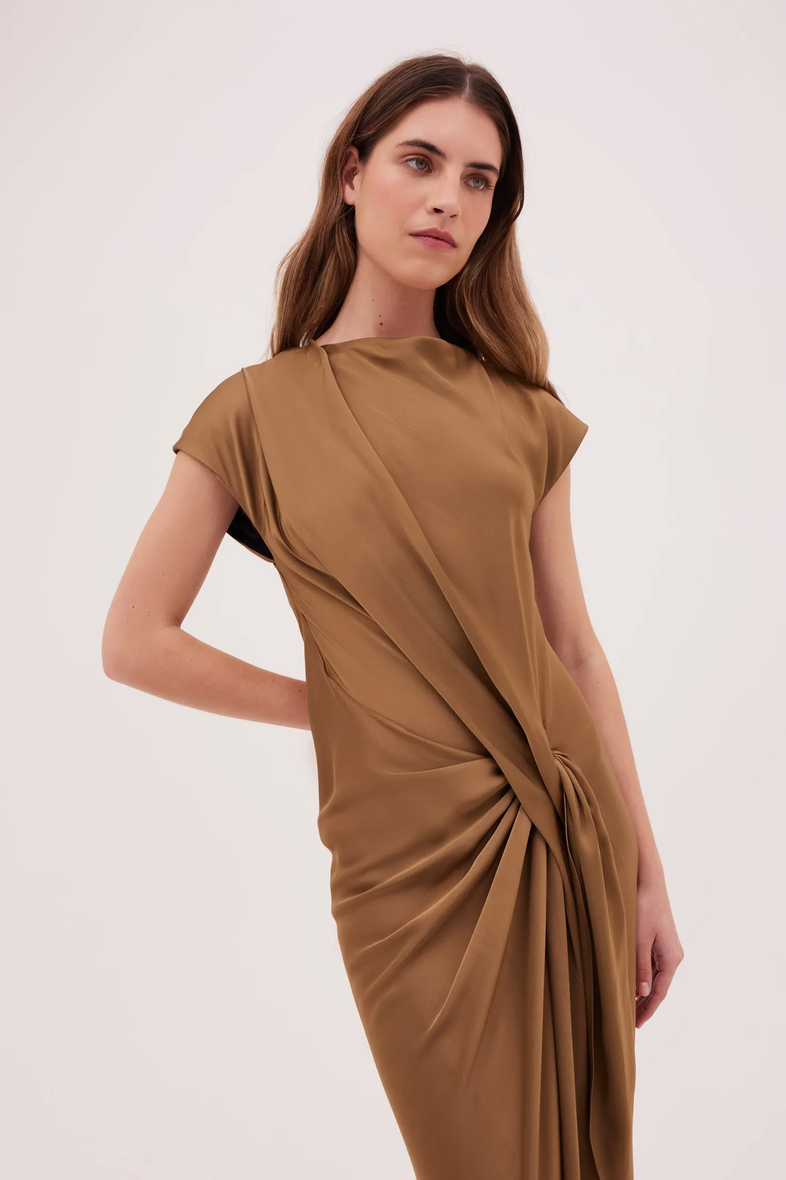 GOLD SATIN CREPE EVA DRESS sold by Bianca Spender product image thumbnail 2