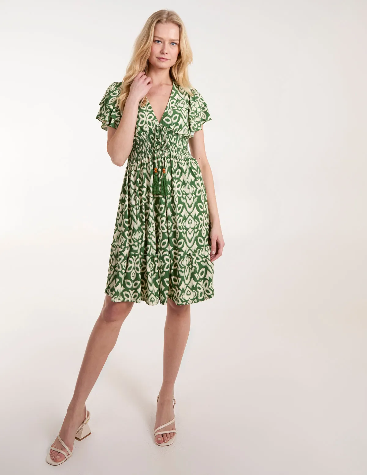 V Neck Mini Dress With Flutter Sleeve sold by Blue Vanilla product image thumbnail 3