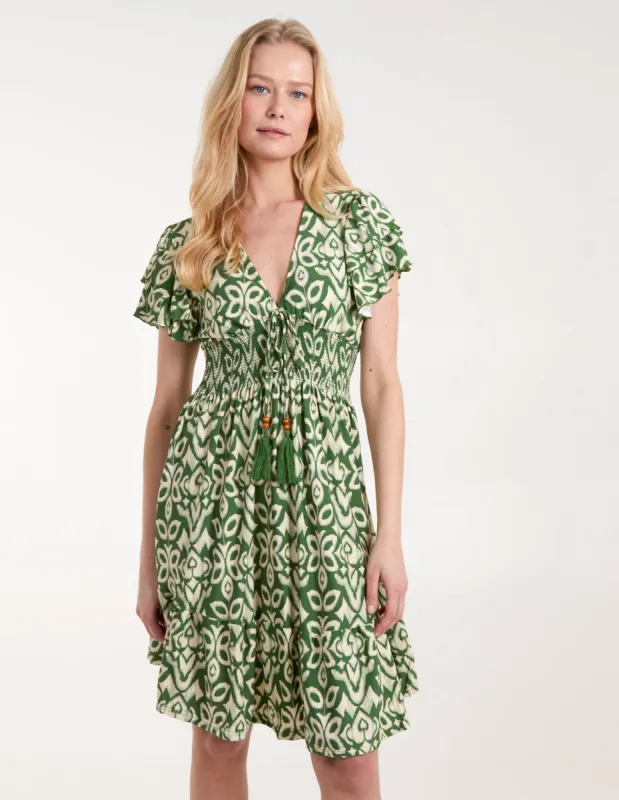 V Neck Mini Dress With Flutter Sleeve sold by Blue Vanilla