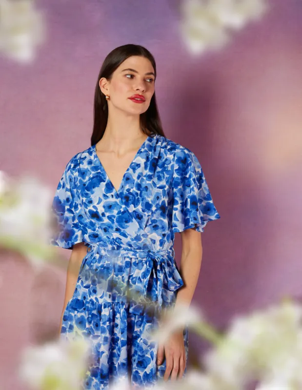 Wrap Front Tier Hem Angel Sleeve Dress sold by Blue Vanilla