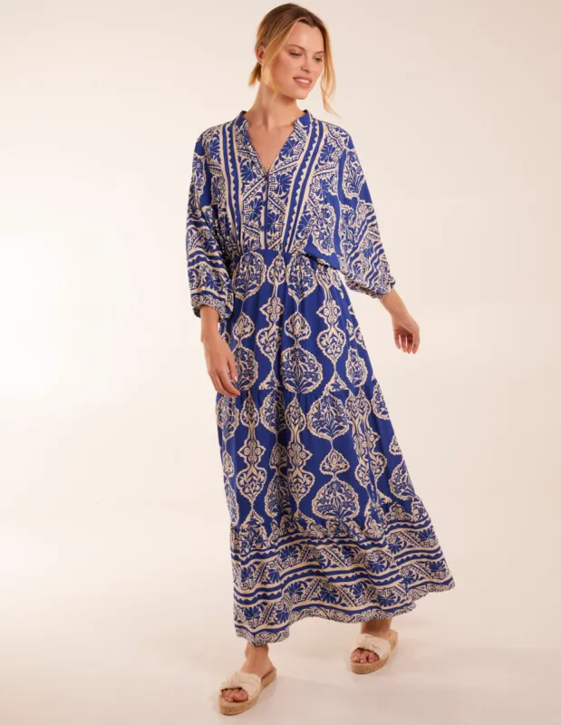 Aztec V-Neck Tiered Maxi Dress sold by Blue Vanilla