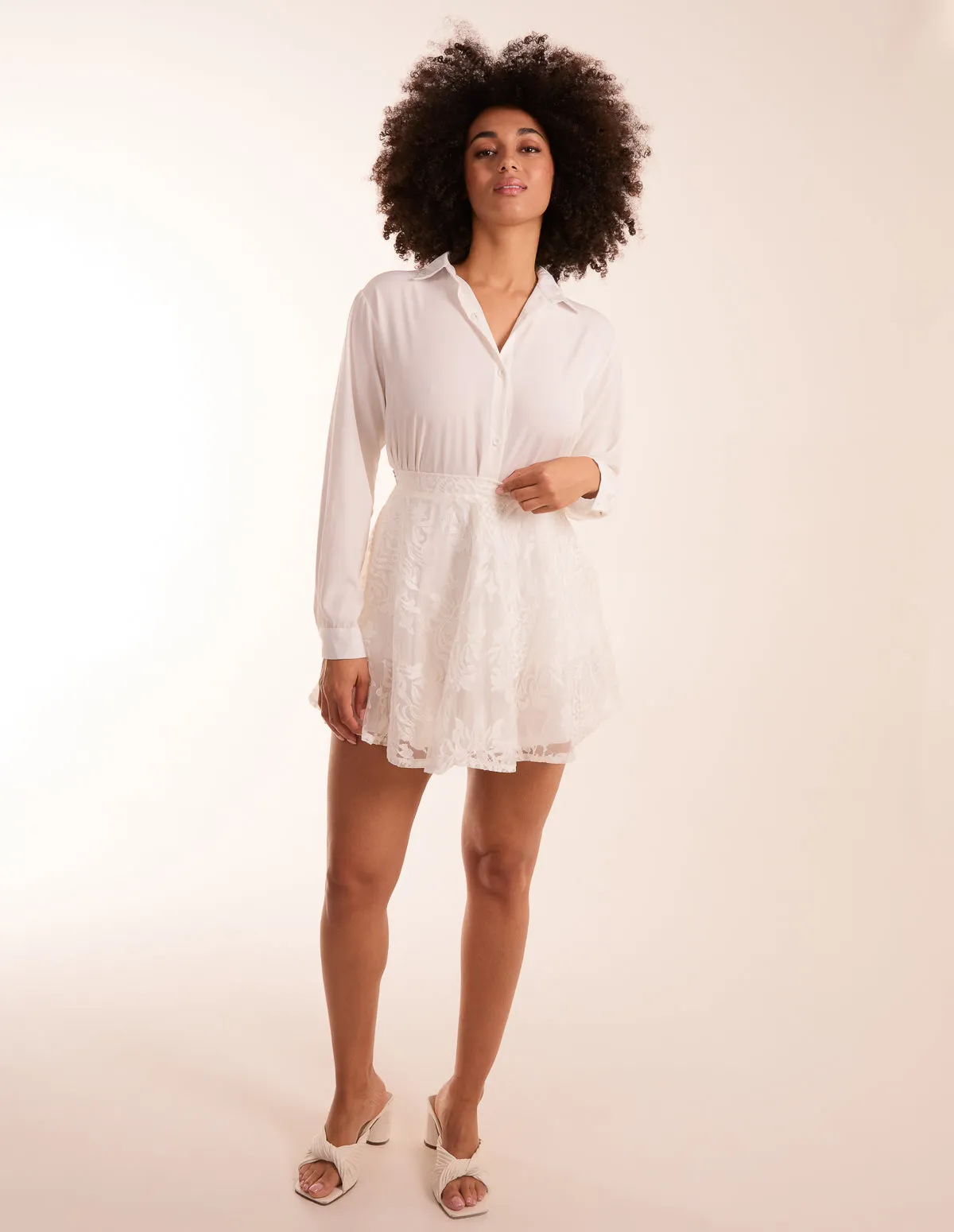 White Embroidered Mesh Skirt sold by Blue Vanilla