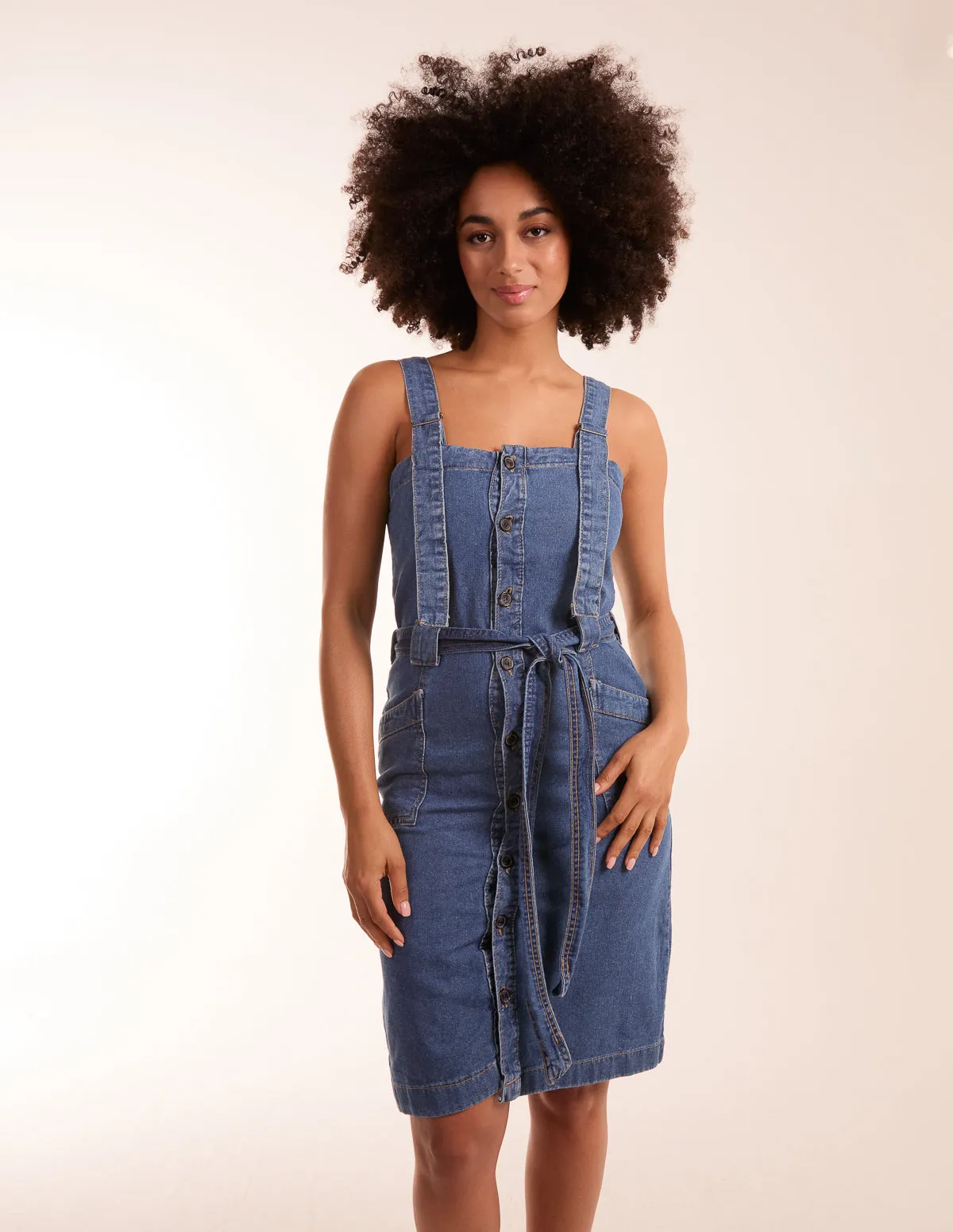 Button Front Pocket Denim Midi Dress sold by Blue Vanilla