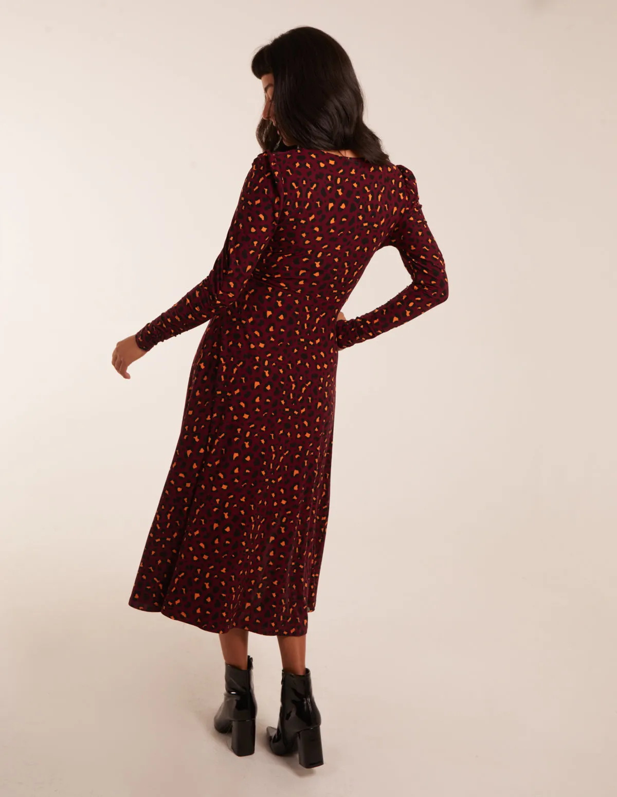 Leopard Print Wrap Front Ruched Midi Dress sold by Blue Vanilla product image thumbnail 4