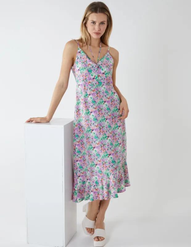 Twist Front Floral Print Midi Dress sold by Blue Vanilla