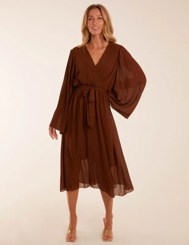 Wrap Front Pleated Sleeve Midi Dress sold by Blue Vanilla