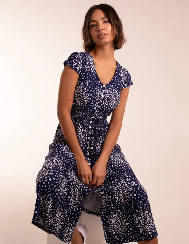 Button Through Shirred Waist Midi Dress sold by Blue Vanilla