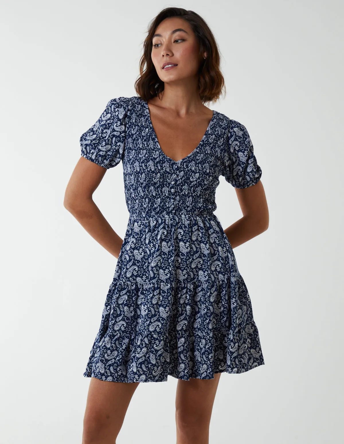 Shirred Bust Mini Dress With Puff Sleeve sold by Blue Vanilla product image thumbnail 3