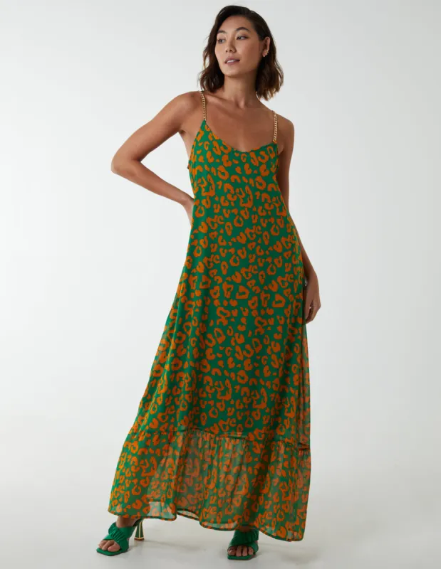 Chain Strap Leopard Print Maxi Dress made by Blue Vanilla