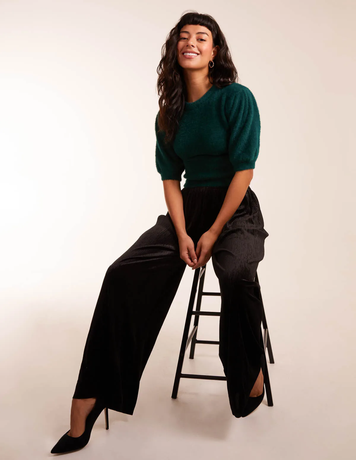 Wide Leg Textured Velour Trouser sold by Blue Vanilla