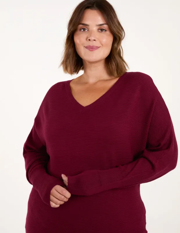 Curve Rib V-Neck Jumper sold by Blue Vanilla