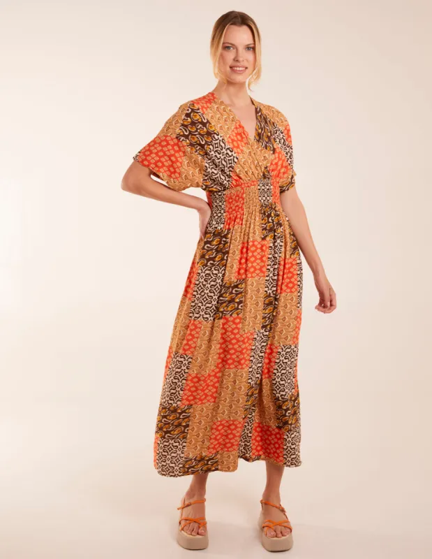 Abstract Pattern V Neck Midi Dress made by Blue Vanilla