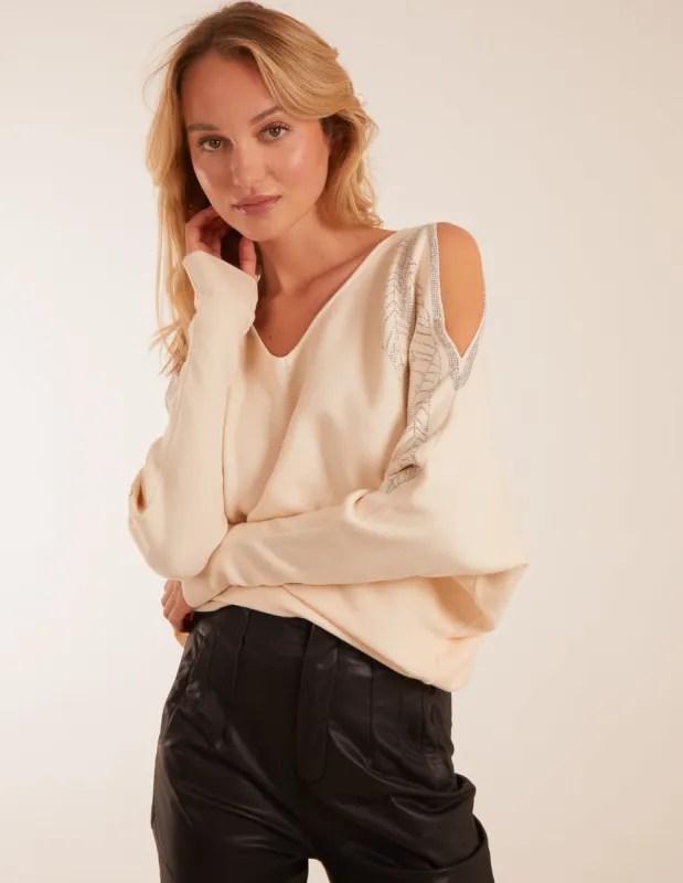 Diamante Leaf Shoulder Batwing Jumper sold by Blue Vanilla
