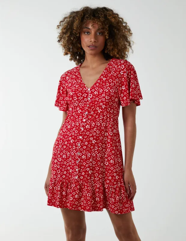 Trapeze Button Through Raglan Mini Dress sold by Blue Vanilla