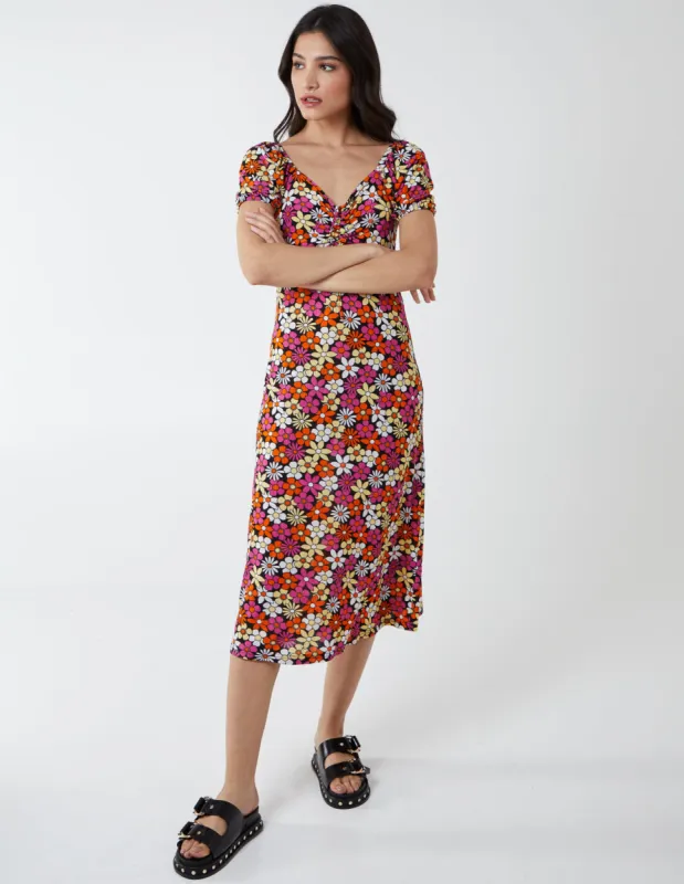 V Neck Ruched Midi Dress sold by Blue Vanilla