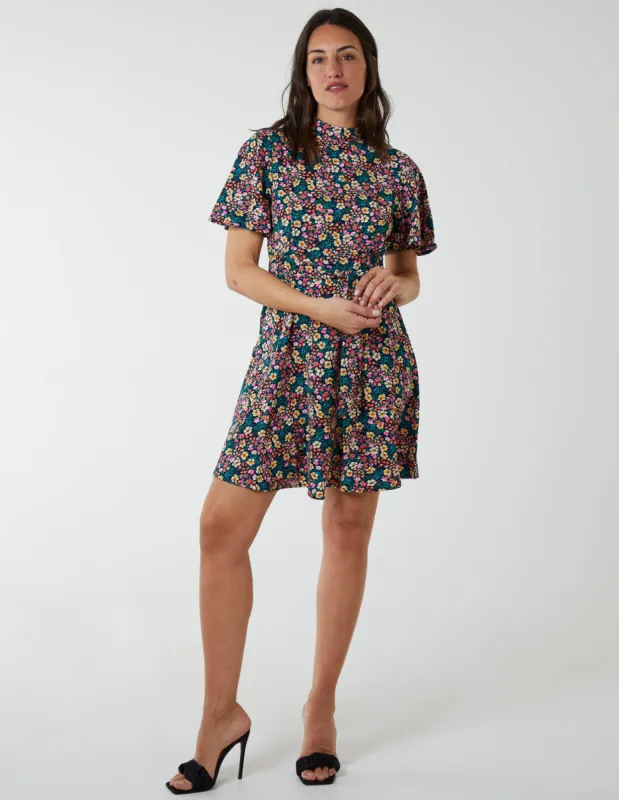 Floral Print Angel Sleeve Dress sold by Blue Vanilla