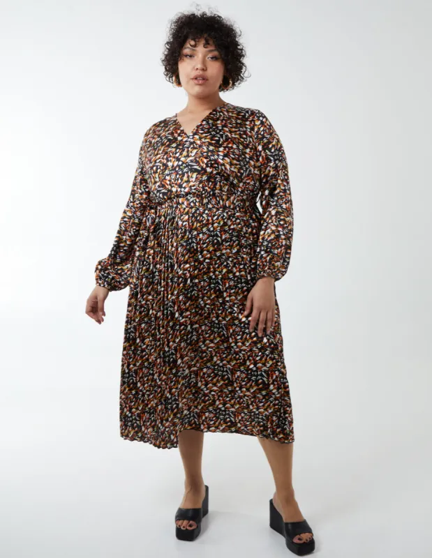 Curve Wrap Front Belted Pleated Midi Dress sold by Blue Vanilla