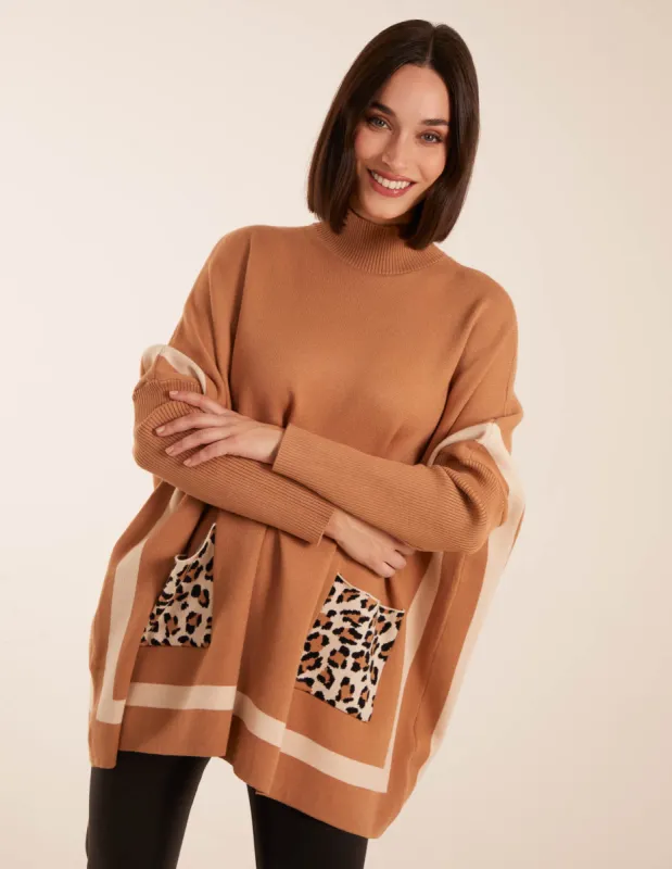 Cheetah Pocket High Neck Jumper sold by Blue Vanilla