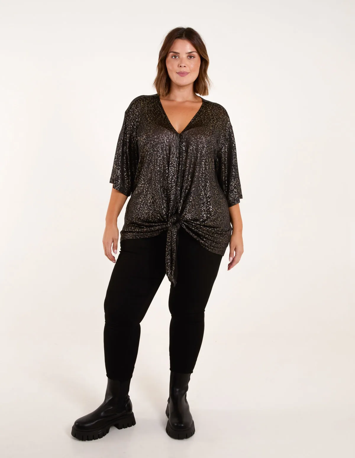 Curve Leopard V Neck Tie Front Top sold by Blue Vanilla product image thumbnail 3