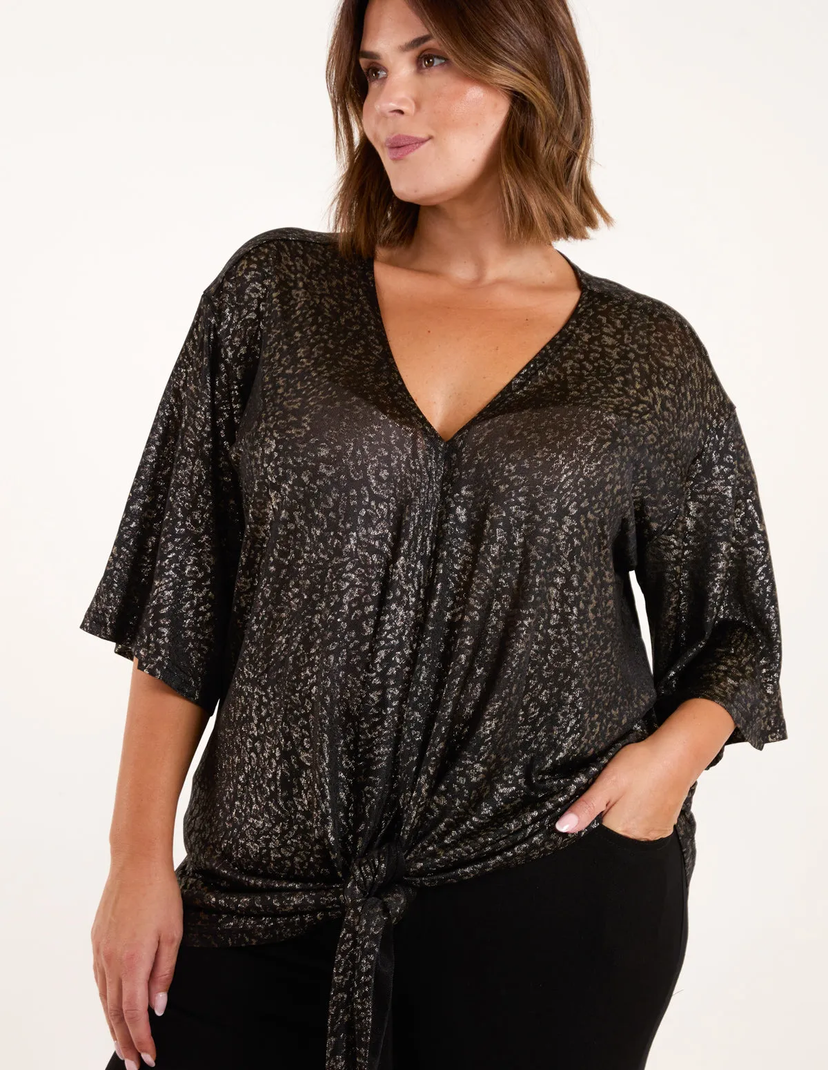 Curve Leopard V Neck Tie Front Top sold by Blue Vanilla product image thumbnail 2