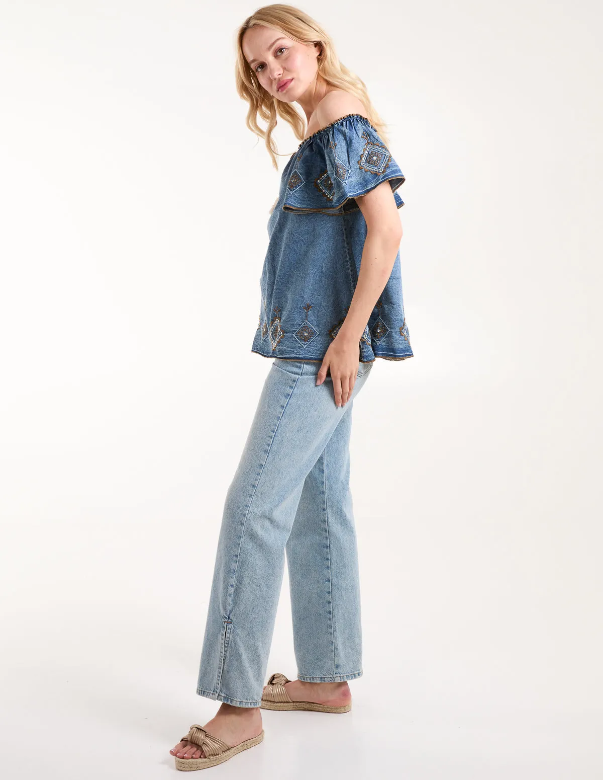 Denim Embroidered Bardot Top sold by Blue Vanilla product image thumbnail 2