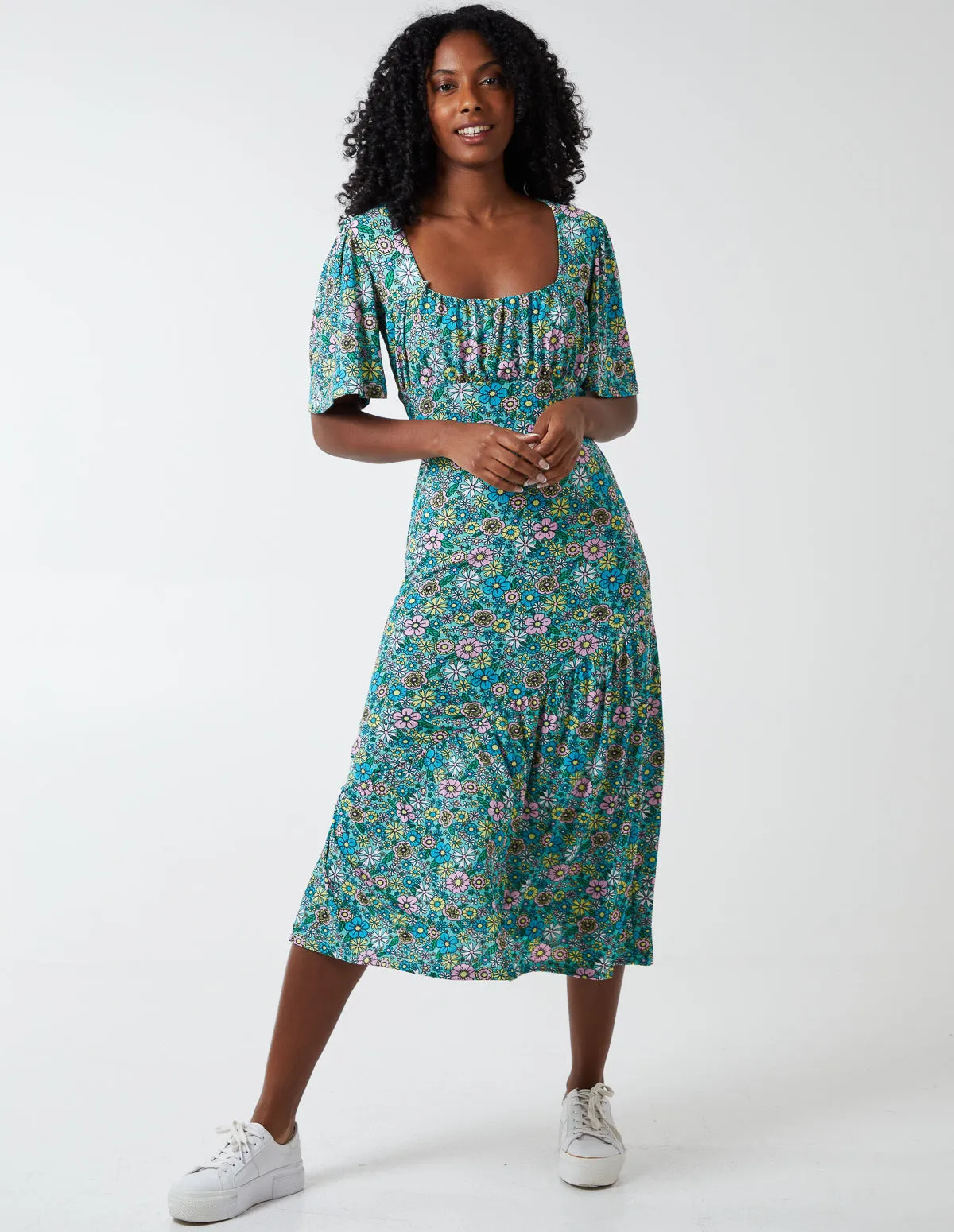 Ruched Front Angel Sleeve Dress sold by Blue Vanilla product image thumbnail 3