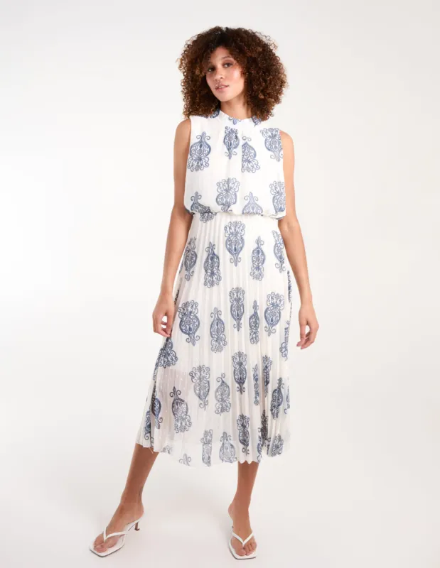 Metallic Sleeveless Pleated Midi Dress sold by Blue Vanilla