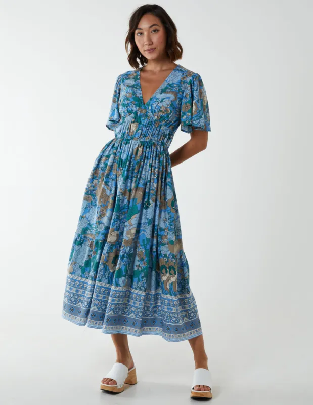 V Neck Ruffle Detail Tiered Midi Dress sold by Blue Vanilla